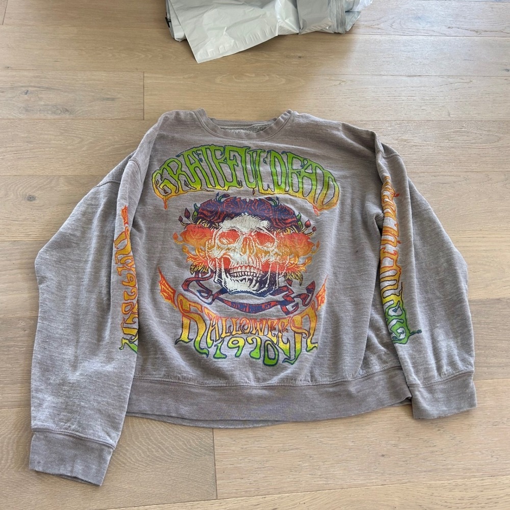 Grateful Dead Halloween 1970 Graphic Sweatshirt Brown Skull Roses Stony Brook NY